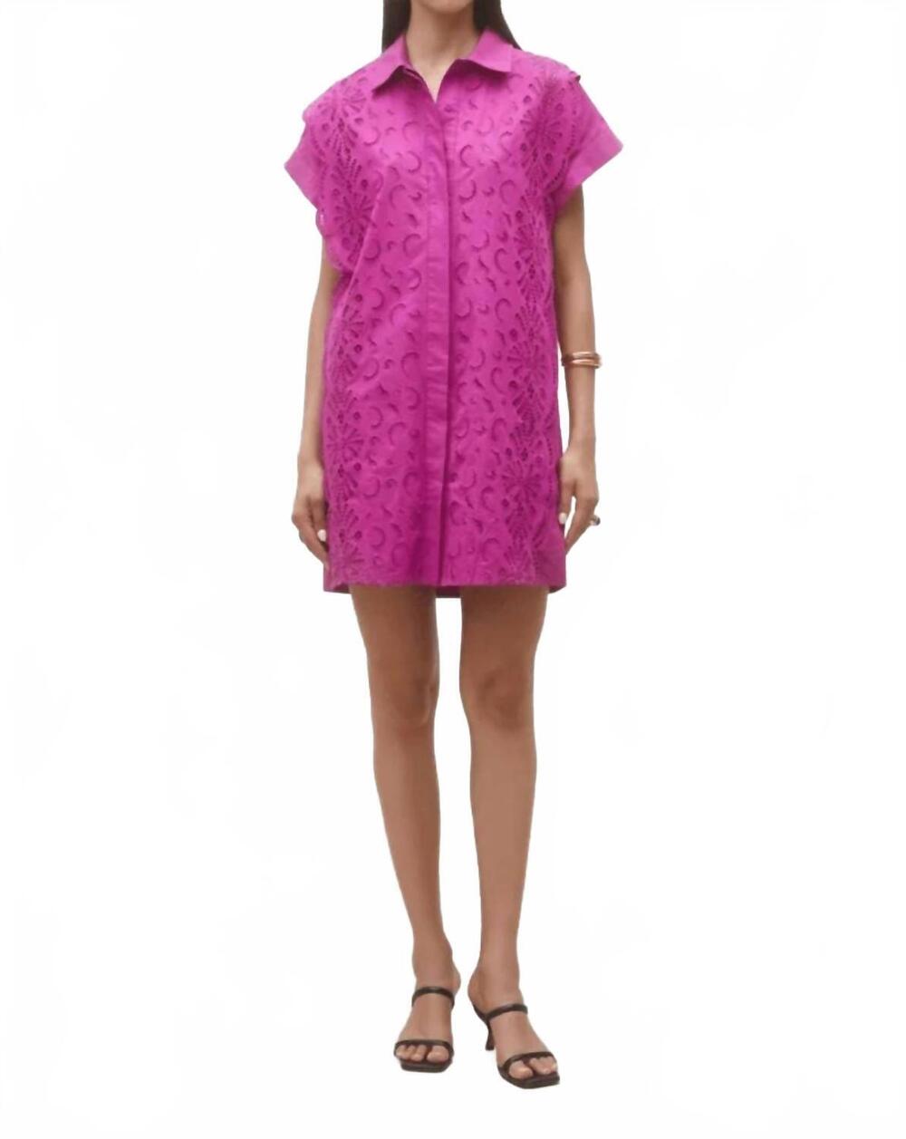 NEW SUNCOO cross short embroidered shirt mini dress in raspberry